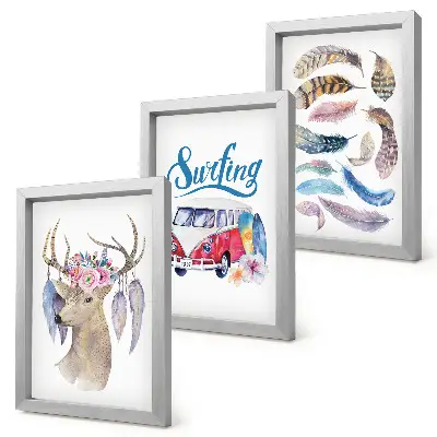 Antlered Deer with Flowers Holiday Van Feathers framed triptych