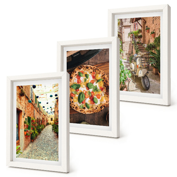 3-piece wall art set Charming streets with plants and Italian pizza