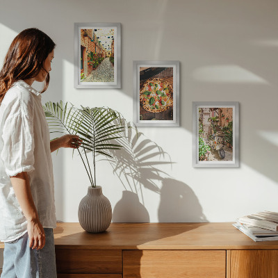 3-piece wall art set Charming streets with plants and Italian pizza