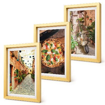 3-piece wall art set Charming streets with plants and Italian pizza