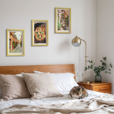 3-piece wall art set Charming streets with plants and Italian pizza