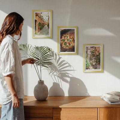 3-piece wall art set Charming streets with plants and Italian pizza