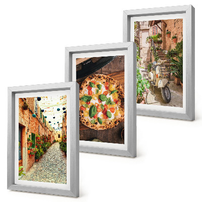 3-piece wall art set Charming streets with plants and Italian pizza