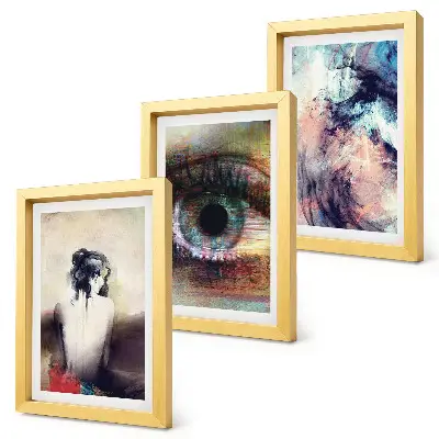 Abstract portrait of a woman with colorful emotions framed triptych