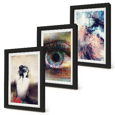 Framed triptych Portrait of a woman eye abstract colors emotions