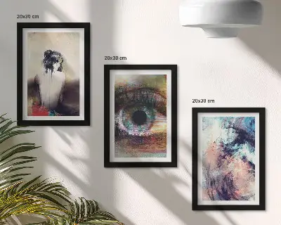 Abstract portrait of a woman with colorful emotions framed triptych