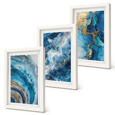 3-piece wall art set Blue abstract patterns in three paintings