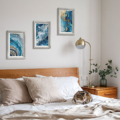 3-piece wall art set Blue abstract patterns in three paintings