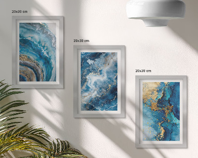 3-piece wall art set Blue abstract patterns in three paintings