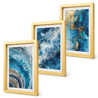3-piece wall art set Blue abstract patterns in three paintings