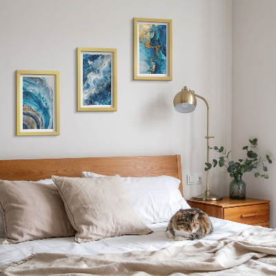 3-piece wall art set Blue abstract patterns in three paintings