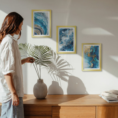 3-piece wall art set Blue abstract patterns in three paintings