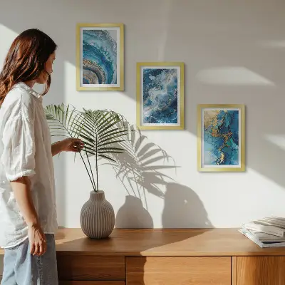 3-piece wall art set blue abstract patterns