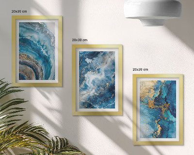 3-piece wall art set Blue abstract patterns in three paintings