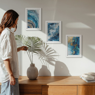 3-piece wall art set Blue abstract patterns in three paintings