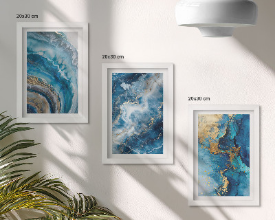 3-piece wall art set Blue abstract patterns in three paintings