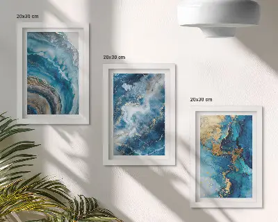 3-piece wall art set blue abstract patterns
