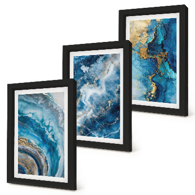 3-piece wall art set Blue abstract patterns in three paintings