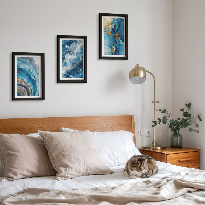 3-piece wall art set Blue abstract patterns in three paintings
