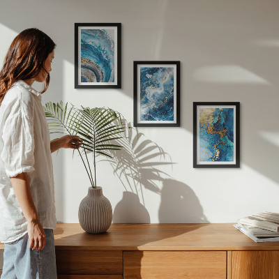 3-piece wall art set Blue abstract patterns in three paintings