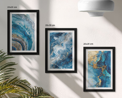 3-piece wall art set Blue abstract patterns in three paintings