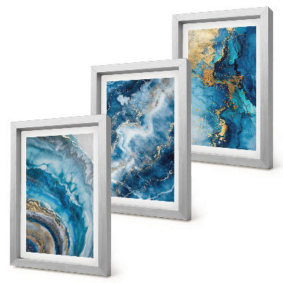 3-piece wall art set Blue abstract patterns in three paintings