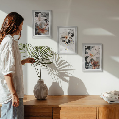 Photo frame wall Flowers on a marble background in shades of white and black