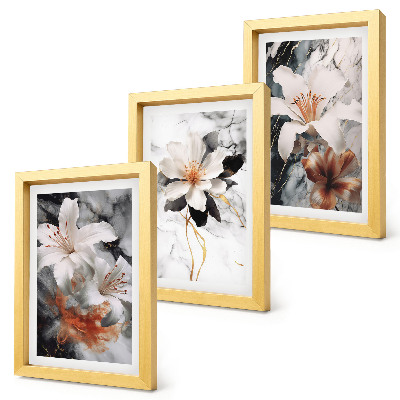 Photo frame wall Flowers on a marble background in shades of white and black