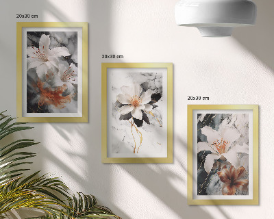 Photo frame wall Flowers on a marble background in shades of white and black