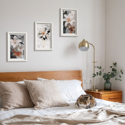 Photo frame wall Flowers on a marble background in shades of white and black