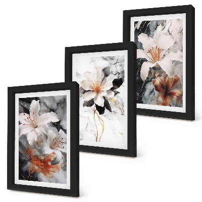 Photo frame wall Flowers on a marble background in shades of white and black