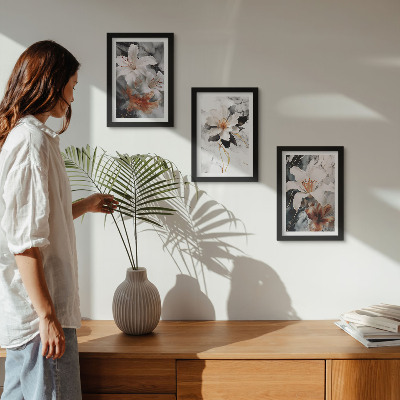 Photo frame wall Flowers on a marble background in shades of white and black