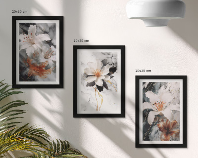 Photo frame wall Flowers on a marble background in shades of white and black