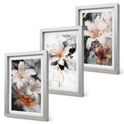 Photo frame wall Flowers on a marble background in shades of white and black
