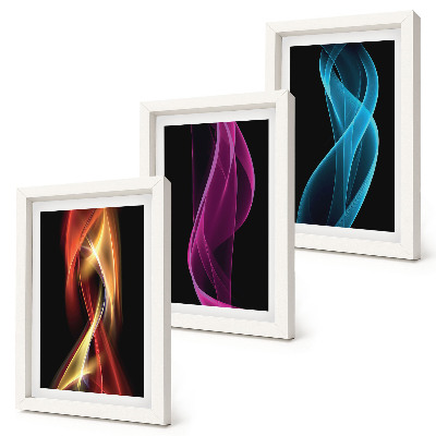 Framed triptych Waves of colorful neon lines on a dark background
