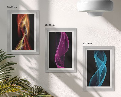 Framed triptych Waves of colorful neon lines on a dark background