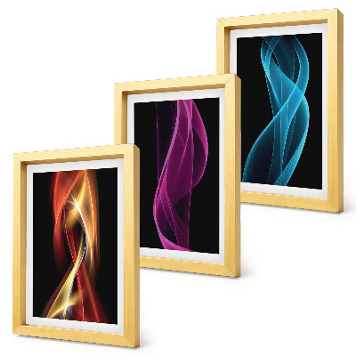 Framed triptych Waves of colorful neon lines on a dark background
