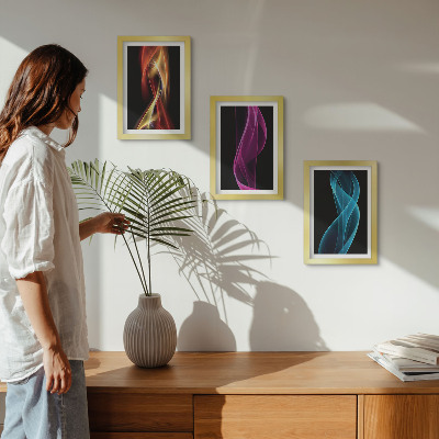 Framed triptych Waves of colorful neon lines on a dark background