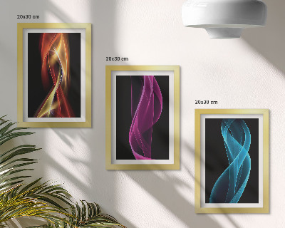 Framed triptych Waves of colorful neon lines on a dark background