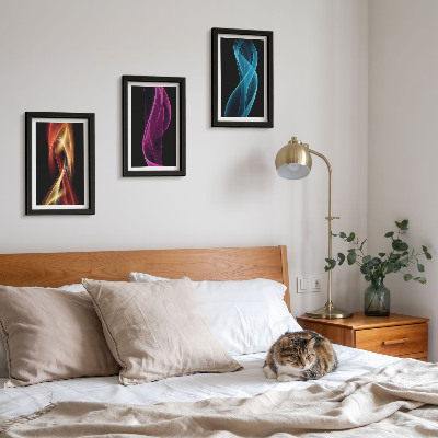 Framed triptych Waves of colorful neon lines on a dark background