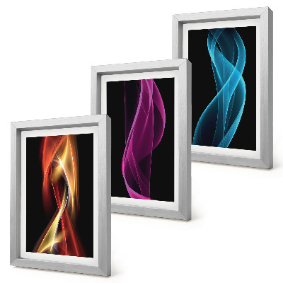 Framed triptych Waves of colorful neon lines on a dark background
