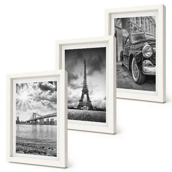 3-piece wall art set featuring city views of Eiffel Tower, bridges, and a classic car