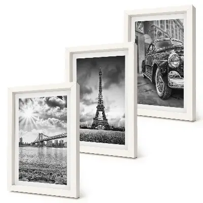 3-piece wall art set featuring city views of Eiffel Tower, bridges, and a classic car