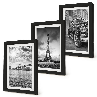 3-piece wall art set City views, bridges, Eiffel Tower, classic car