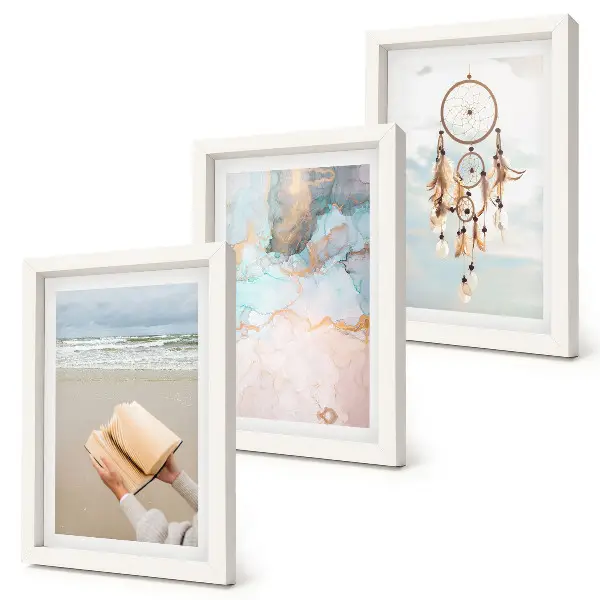 Photo frame wall abstract sea, book, and boho dream catcher design