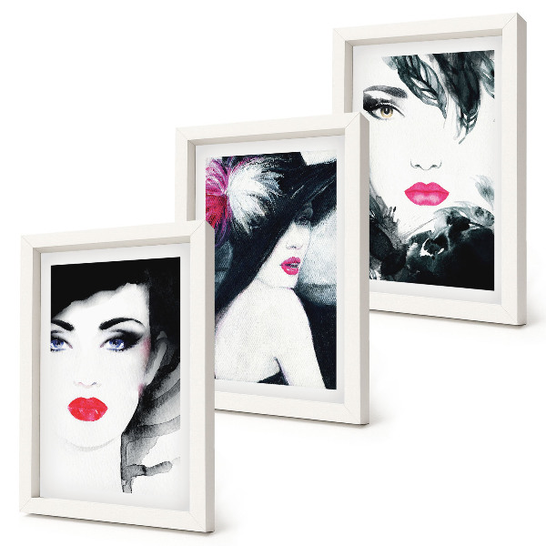 Framed triptych Painted portraits of women with expressive lips