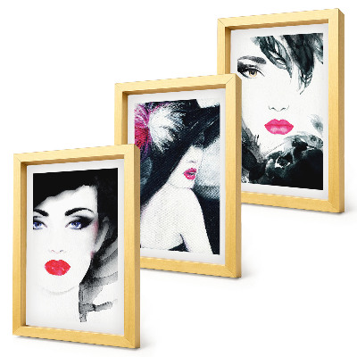 Framed triptych Painted portraits of women with expressive lips