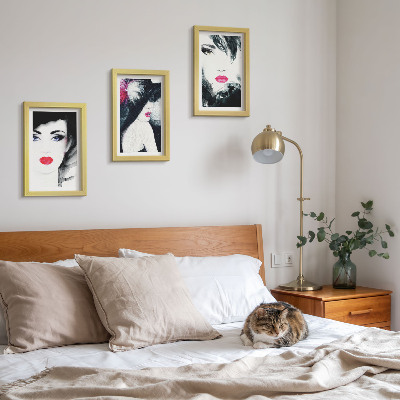 Framed triptych Painted portraits of women with expressive lips