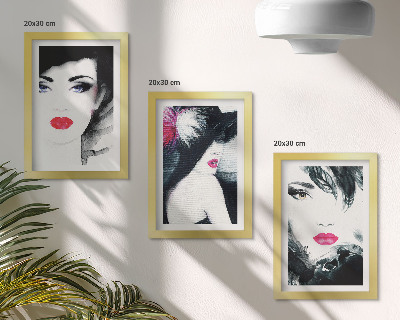 Framed triptych Painted portraits of women with expressive lips