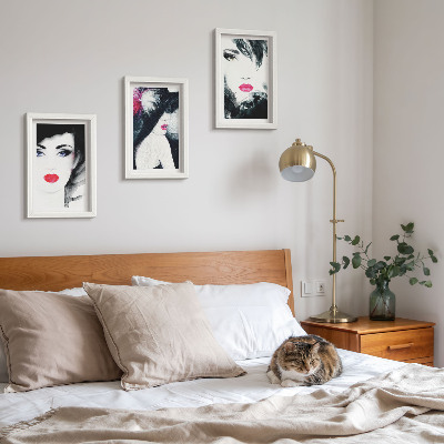 Framed triptych Painted portraits of women with expressive lips